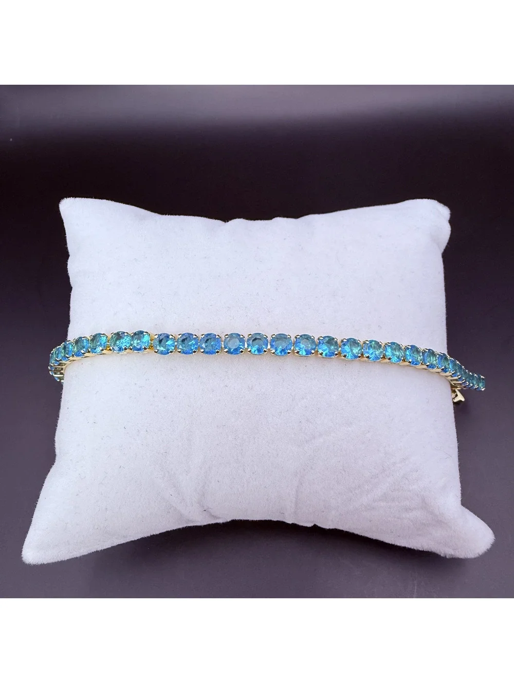 candy+clover oval aqua frost crystal gold tone tennis bracelet